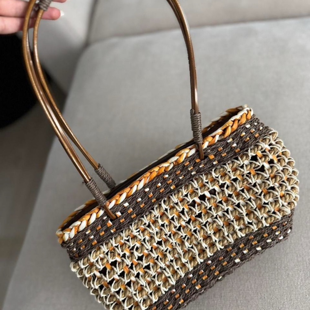 Brown and Cream Woven Handbag